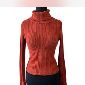 SHEIN Burnt Orange Ribbed Knit Turtleneck